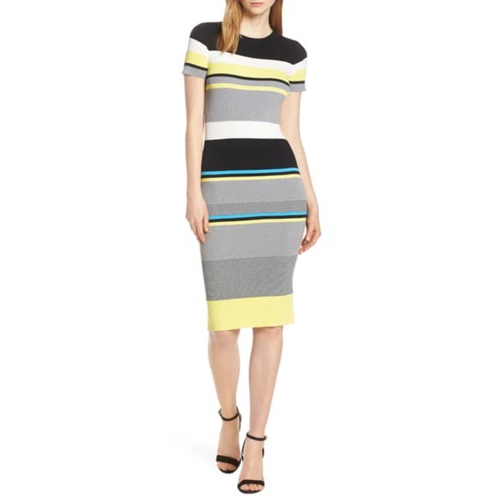 Chelsea28 Preppy Ribbed Bold Striped Sweater Dress